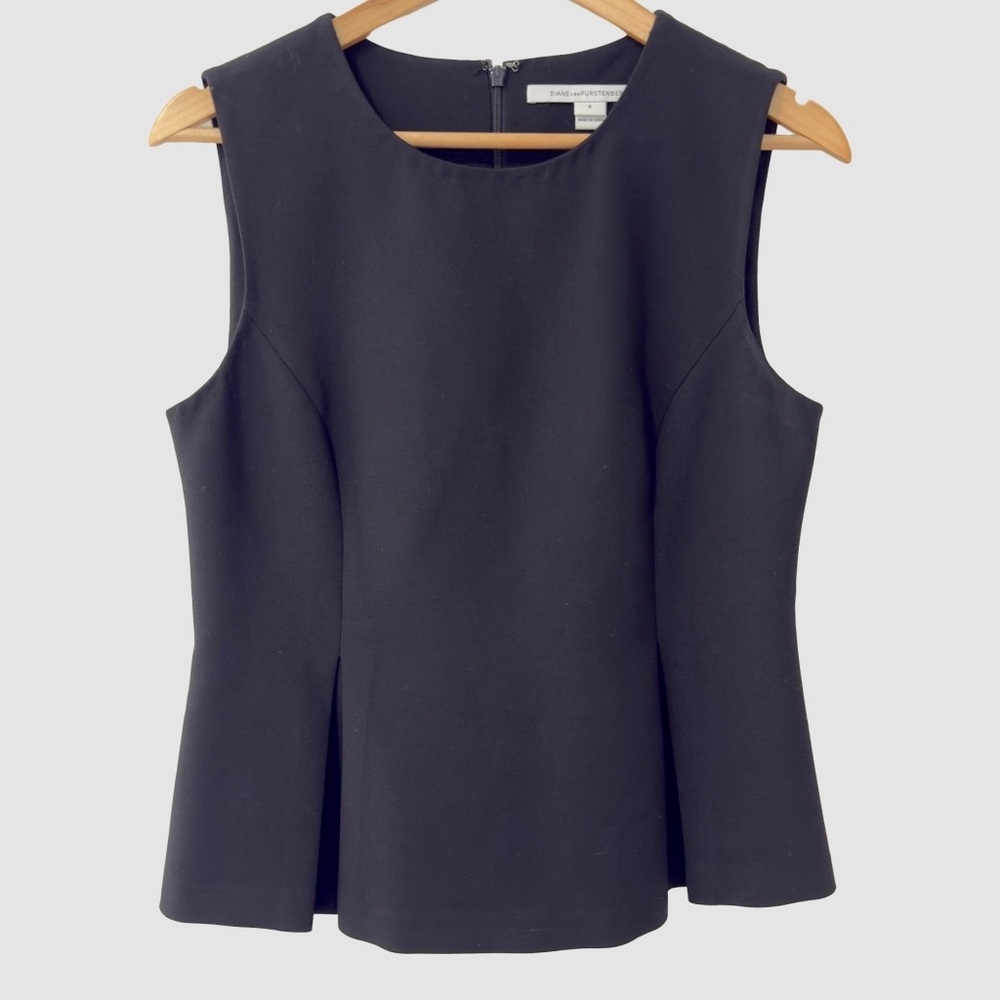Diane Von Furstenberg Black Crew Neck Peplum “Mallorie” Blouse US8